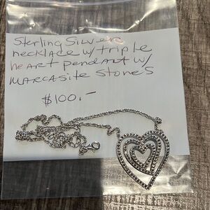 Silver Triple Heart Pendant Necklace